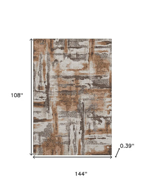 HomeRoots 10' X 14' Rust and Brown Abstract Area Rug - Washable, UV Protected, Stain-Resistant for Modern Spaces 714655