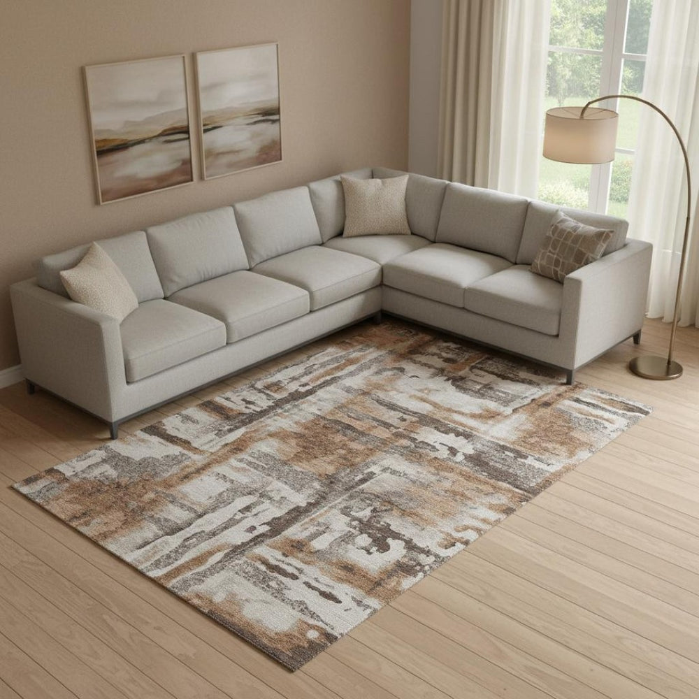 HomeRoots 10' X 14' Rust and Brown Abstract Area Rug - Washable, UV Protected, Stain-Resistant for Modern Spaces 714655