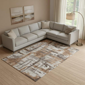 HomeRoots 10' X 14' Rust and Brown Abstract Area Rug - Washable, UV Protected, Stain-Resistant for Modern Spaces 714655