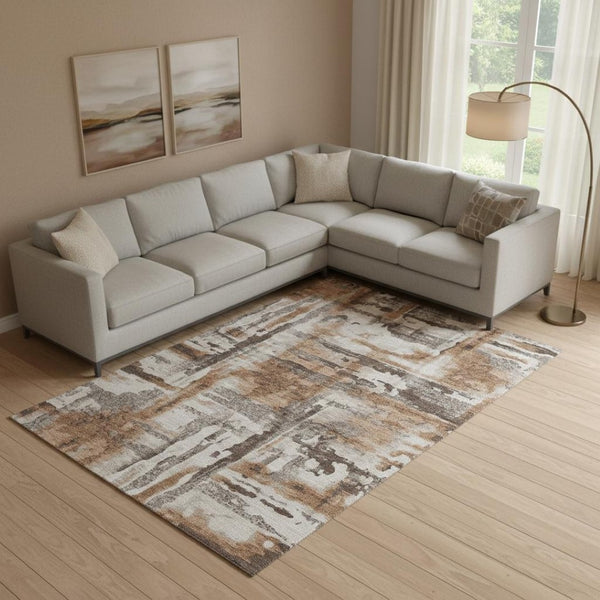 HomeRoots 10' X 14' Rust and Brown Abstract Area Rug - Washable, UV Protected, Stain-Resistant for Modern Spaces 714655