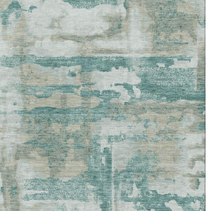 HomeRoots 5' X 8' Teal and Taupe Abstract Area Rug - Washable, UV-Protected, Modern Home Décor Essential 714657