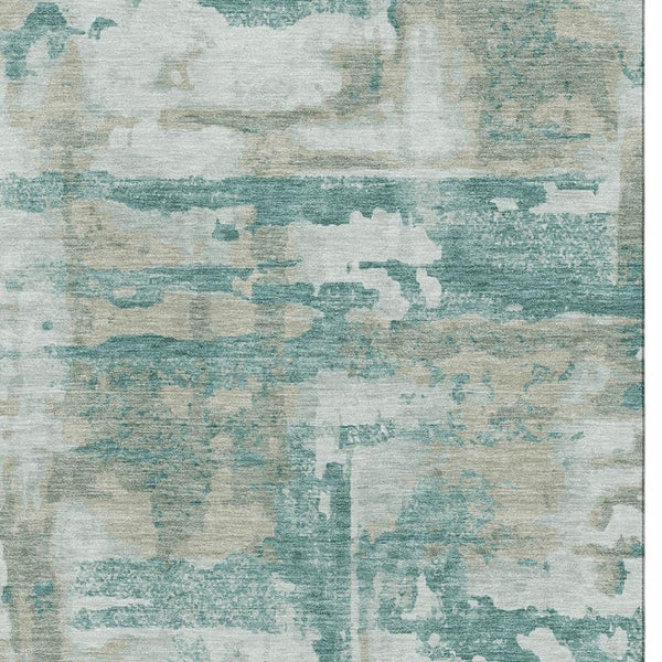 HomeRoots 5' X 8' Teal and Taupe Abstract Area Rug - Washable, UV-Protected, Modern Home Décor Essential 714657
