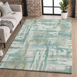 HomeRoots 8' Teal And Taupe Abstract Round Rug – Washable, UV Protected, Durable & Stylish for Any Room 714658