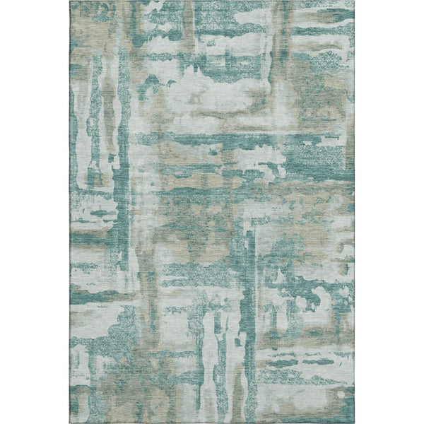 HomeRoots 8' Teal And Taupe Abstract Round Rug – Washable, UV Protected, Durable & Stylish for Any Room 714658
