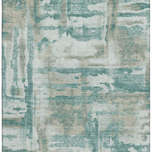 HomeRoots 8' Teal And Taupe Abstract Round Rug – Washable, UV Protected, Durable & Stylish for Any Room 714658
