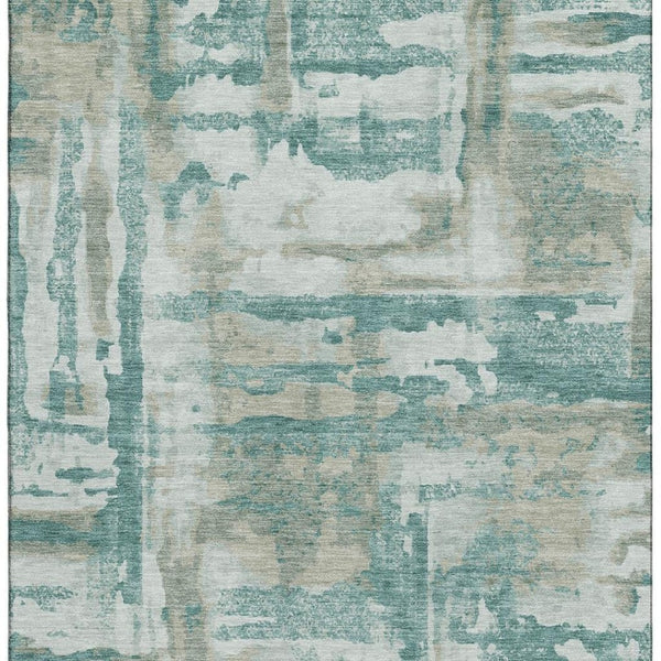 HomeRoots 8' Teal And Taupe Abstract Round Rug – Washable, UV Protected, Durable & Stylish for Any Room 714658