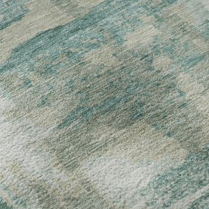 HomeRoots 8' Teal And Taupe Abstract Round Rug – Washable, UV Protected, Durable & Stylish for Any Room 714658