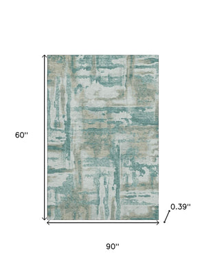 HomeRoots 8' Teal And Taupe Abstract Round Rug – Washable, UV Protected, Durable & Stylish for Any Room 714658