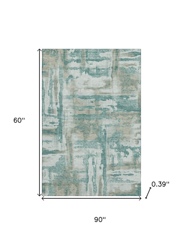 HomeRoots 8' Teal And Taupe Abstract Round Rug – Washable, UV Protected, Durable & Stylish for Any Room 714658