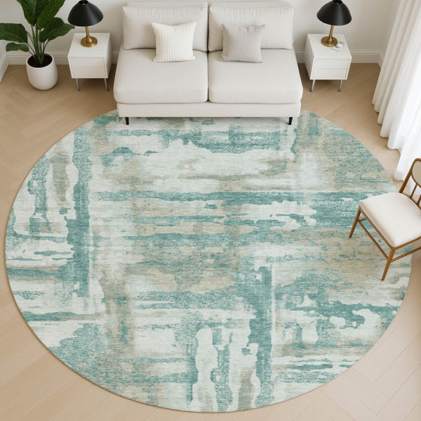 HomeRoots 8' X 10' Teal & Taupe Abstract Washable Area Rug - UV Protected, Durable, Perfect for High-Traffic Spaces! 714659