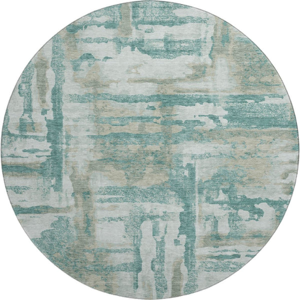 HomeRoots 8' X 10' Teal & Taupe Abstract Washable Area Rug - UV Protected, Durable, Perfect for High-Traffic Spaces! 714659
