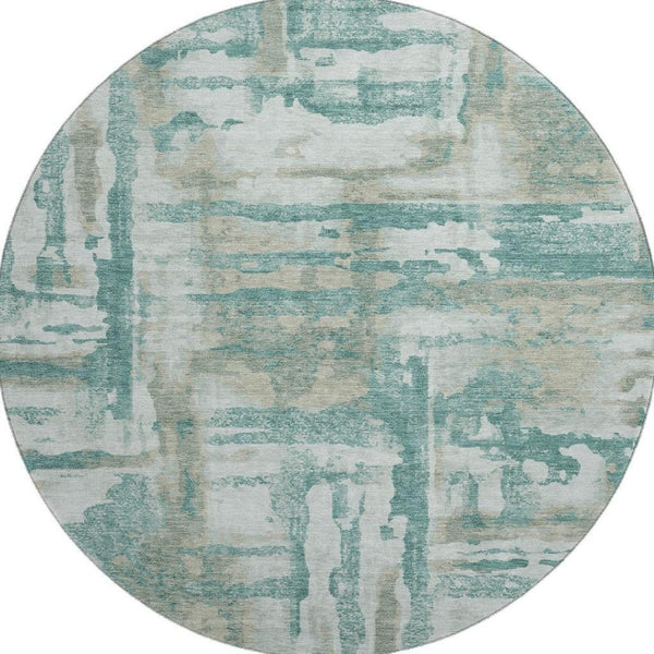 HomeRoots 8' X 10' Teal & Taupe Abstract Washable Area Rug - UV Protected, Durable, Perfect for High-Traffic Spaces! 714659