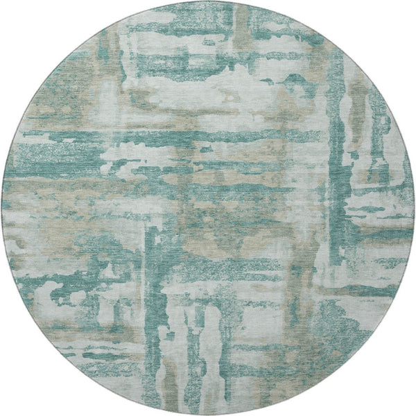 HomeRoots 8' X 10' Teal & Taupe Abstract Washable Area Rug - UV Protected, Durable, Perfect for High-Traffic Spaces! 714659