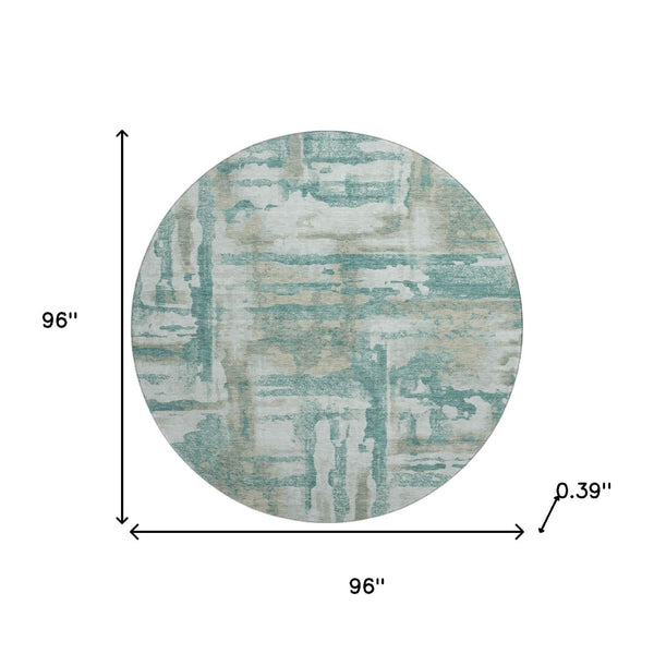 HomeRoots 8' X 10' Teal & Taupe Abstract Washable Area Rug - UV Protected, Durable, Perfect for High-Traffic Spaces! 714659