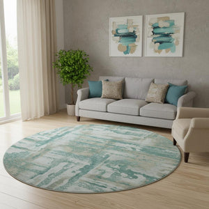 HomeRoots 8' X 10' Teal & Taupe Abstract Washable Area Rug - UV Protected, Durable, Perfect for High-Traffic Spaces! 714659