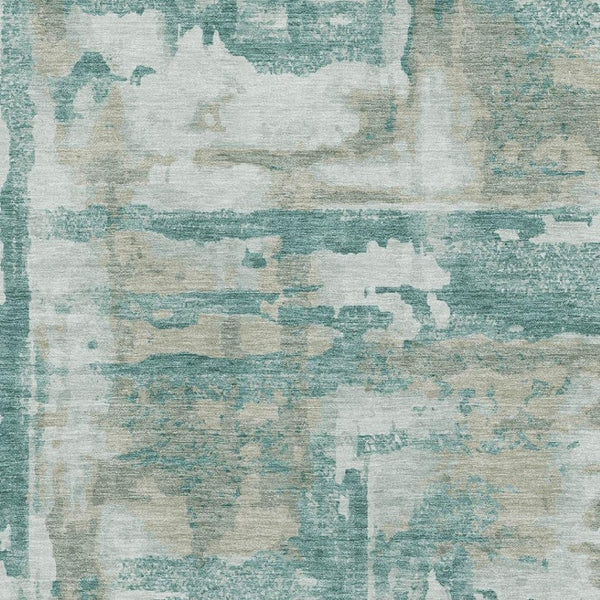 HomeRoots 9' X 12' Teal And Taupe Abstract Area Rug - Stylish, Washable, UV Protected for High-Traffic Spaces 714660