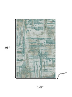 HomeRoots 9' X 12' Teal And Taupe Abstract Area Rug - Stylish, Washable, UV Protected for High-Traffic Spaces 714660