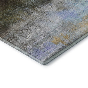 HomeRoots 8' Brown and Teal Abstract Washable Round Rug – Durable, UV-Protected, Non-Slip for Modern Spaces 714664