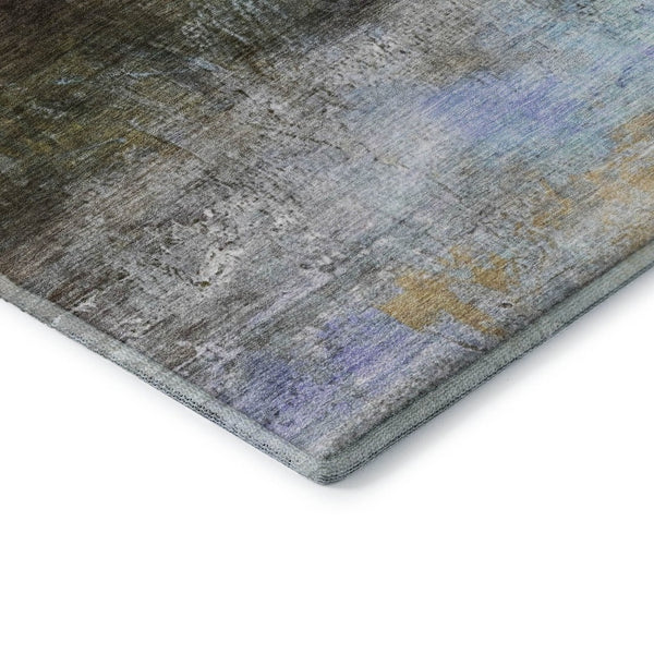 HomeRoots 8' Brown and Teal Abstract Washable Round Rug – Durable, UV-Protected, Non-Slip for Modern Spaces 714664