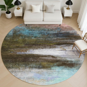 HomeRoots 8' x 10' Washable Area Rug in Brown & Teal - UV-Protected, Stylish, Kid & Pet-Friendly Design! 714665