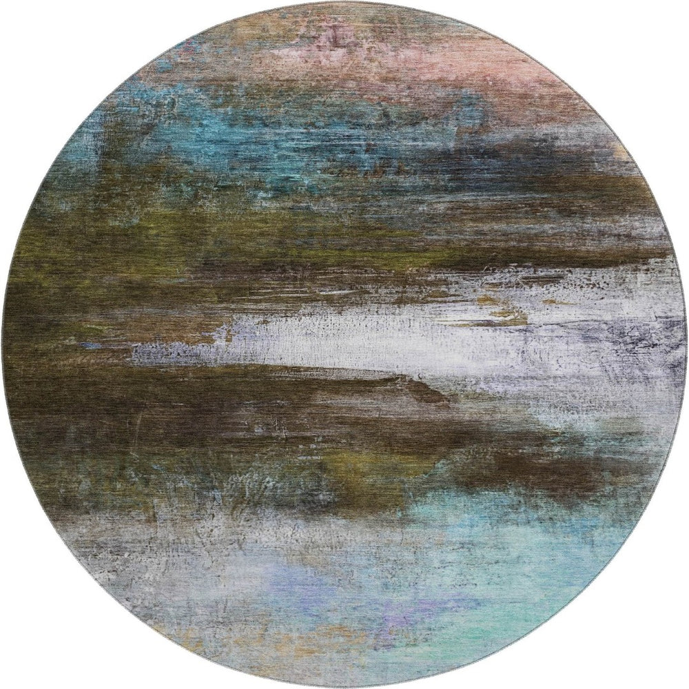 HomeRoots 8' x 10' Washable Area Rug in Brown & Teal - UV-Protected, Stylish, Kid & Pet-Friendly Design! 714665