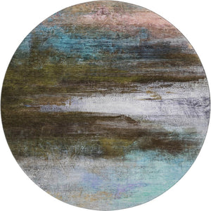 HomeRoots 8' x 10' Washable Area Rug in Brown & Teal - UV-Protected, Stylish, Kid & Pet-Friendly Design! 714665