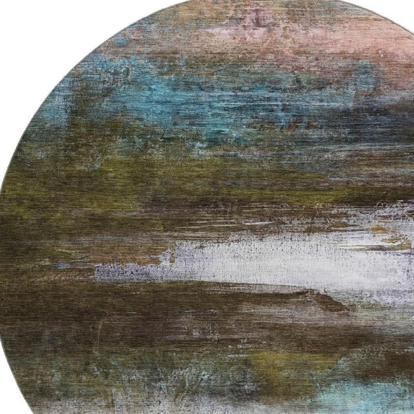 HomeRoots 8' x 10' Washable Area Rug in Brown & Teal - UV-Protected, Stylish, Kid & Pet-Friendly Design! 714665