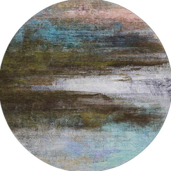 HomeRoots 8' x 10' Washable Area Rug in Brown & Teal - UV-Protected, Stylish, Kid & Pet-Friendly Design! 714665