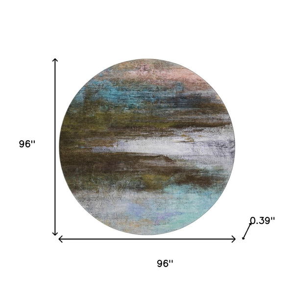HomeRoots 8' x 10' Washable Area Rug in Brown & Teal - UV-Protected, Stylish, Kid & Pet-Friendly Design! 714665