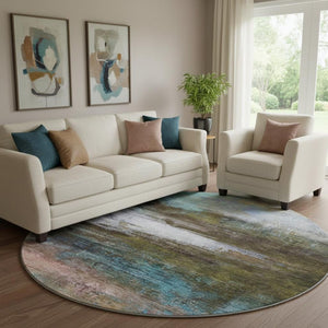 HomeRoots 8' x 10' Washable Area Rug in Brown & Teal - UV-Protected, Stylish, Kid & Pet-Friendly Design! 714665