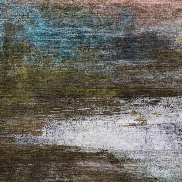 HomeRoots 10' X 14' Abstract Washable Area Rug in Brown & Teal - Durable, UV Protected, Modern Design for Homes 714667