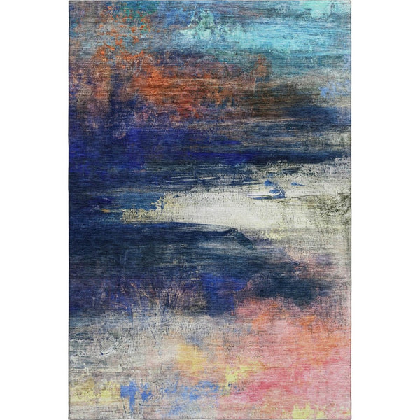 HomeRoots 5' X 8' Blue and Pink Abstract Area Rug - Machine Washable, UV Protected, Perfect for Kids & Pets! 714669