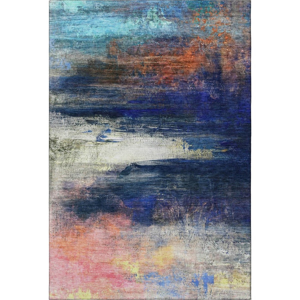 HomeRoots 5' X 8' Blue and Pink Abstract Area Rug - Machine Washable, UV Protected, Perfect for Kids & Pets! 714669