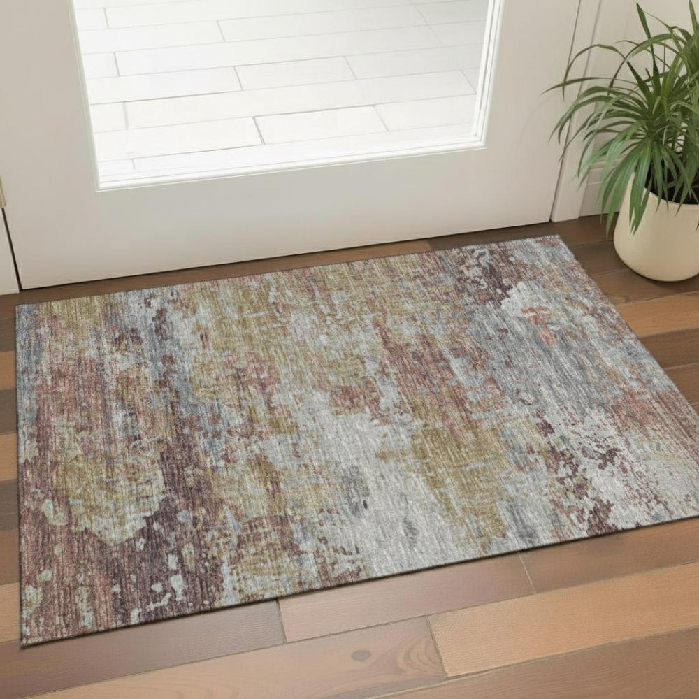 HomeRoots 5' X 8' Blue and Pink Abstract Area Rug - Machine Washable, UV Protected, Perfect for Kids & Pets! 714669