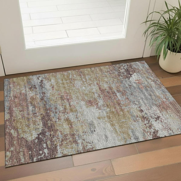 HomeRoots 5' X 8' Blue and Pink Abstract Area Rug - Machine Washable, UV Protected, Perfect for Kids & Pets! 714669