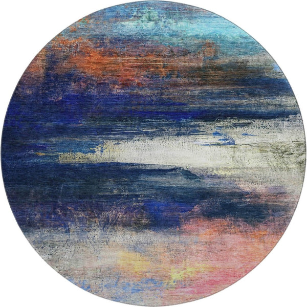 HomeRoots 8' X 10' Blue And Pink Abstract Area Rug - Durable, Washable, UV-Protected for Modern Homes 714671