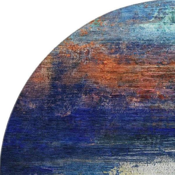HomeRoots 8' X 10' Blue And Pink Abstract Area Rug - Durable, Washable, UV-Protected for Modern Homes 714671