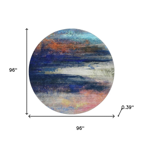HomeRoots 8' X 10' Blue And Pink Abstract Area Rug - Durable, Washable, UV-Protected for Modern Homes 714671