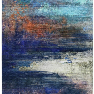 HomeRoots 9' X 12' Blue and Pink Abstract Area Rug - Stylish, Washable, UV-Protected for Family-Friendly Spaces 714672