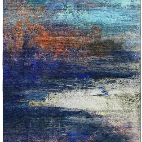 HomeRoots 9' X 12' Blue and Pink Abstract Area Rug - Stylish, Washable, UV-Protected for Family-Friendly Spaces 714672