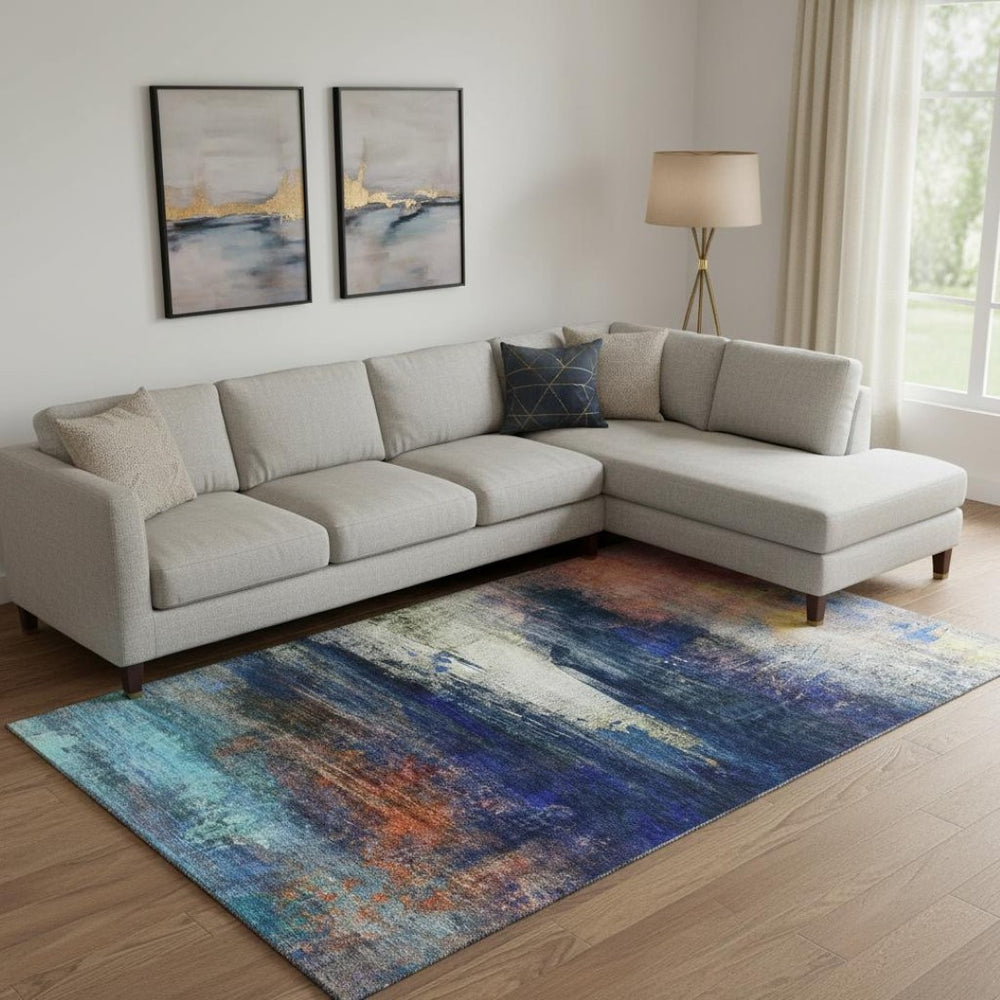 HomeRoots 9' X 12' Blue and Pink Abstract Area Rug - Stylish, Washable, UV-Protected for Family-Friendly Spaces 714672