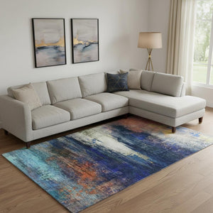 HomeRoots 9' X 12' Blue and Pink Abstract Area Rug - Stylish, Washable, UV-Protected for Family-Friendly Spaces 714672