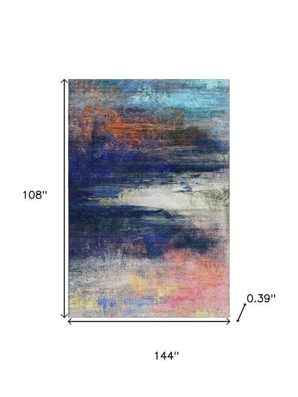 HomeRoots 10' X 14' Blue And Pink Abstract Area Rug - Washable, UV-Protected, Stain-Resistant & Stylish! 714673