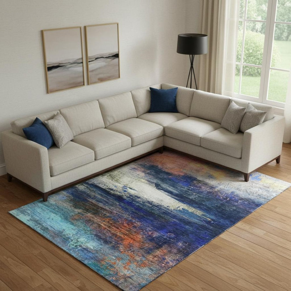 HomeRoots 10' X 14' Blue And Pink Abstract Area Rug - Washable, UV-Protected, Stain-Resistant & Stylish! 714673