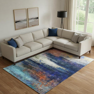 HomeRoots 10' X 14' Blue And Pink Abstract Area Rug - Washable, UV-Protected, Stain-Resistant & Stylish! 714673