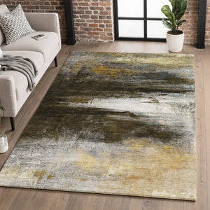 HomeRoots 5' X 8' Chocolate and Gold Abstract Area Rug – Stylish, Washable, UV Protected, Perfect for Busy Homes! 714675