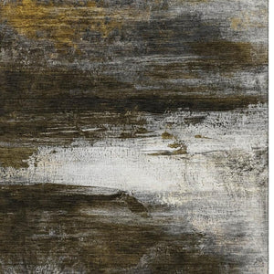 HomeRoots 8' Chocolate and Gold Abstract Washable Round Rug with UV Protection for Elegant, Busy Homes 714676