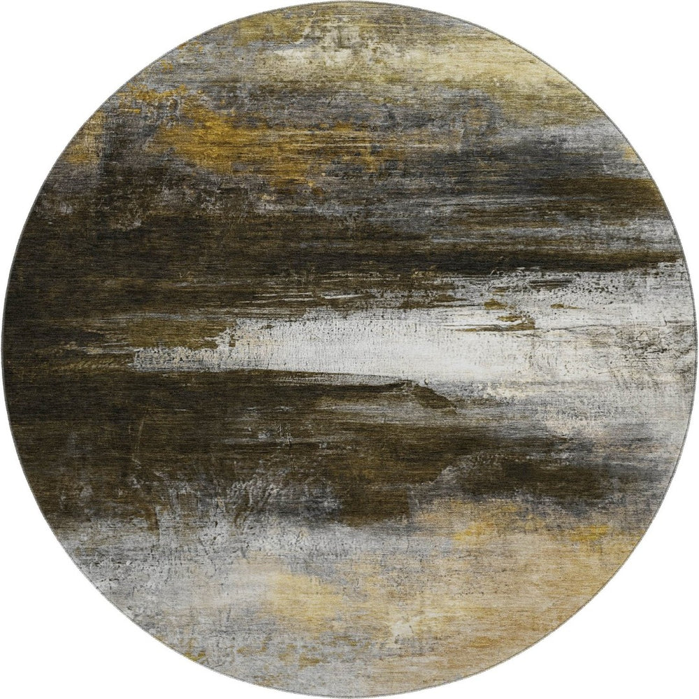 HomeRoots 8' X 10' Modern Chocolate and Gold Abstract Area Rug - Washable, UV-Protected, Stain-Resistant Design! 714677