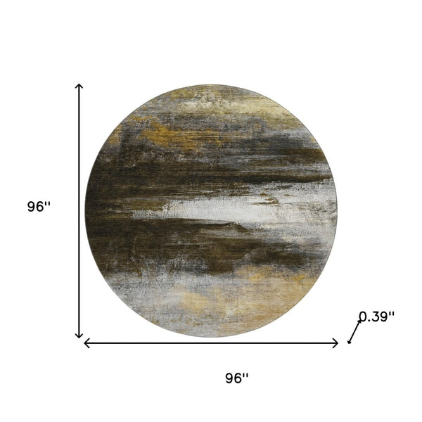HomeRoots 8' X 10' Modern Chocolate and Gold Abstract Area Rug - Washable, UV-Protected, Stain-Resistant Design! 714677