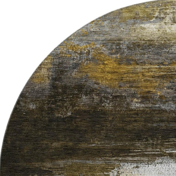HomeRoots 8' X 10' Modern Chocolate and Gold Abstract Area Rug - Washable, UV-Protected, Stain-Resistant Design! 714677